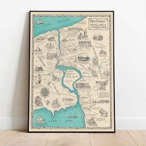 Niagara Frontier Map Wall Print | 1931 Niagara Karte | Posterdruck | Kunstdruck auf Leinwand | Alte Karte Wand Kunst Poster | Gerahmte Landkarte als Wanddeko