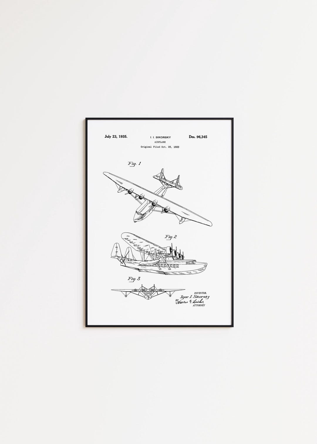 Vintage Airplane Patent Art Print: Aviation Wall Decor - Etsy