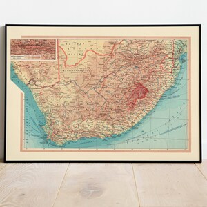 Mapa geográfico de la República de Sudáfrica/ Decoración de la pared del mapa/ Arte de la pared del mapa/ Impresión de carteles/ Impresión de la pared del mapa/ Impresión de arte enmarcado/ Mapa de impresión de lienzo