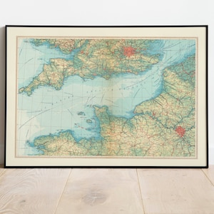 Karte Ärmelkanal| Alte Karte Wanddekor | Vintage Karte Wandkunst | Posterdruck | Karte Wandbild | Gerahmter Kunstdruck | Wandbild Map