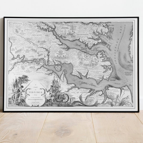 Old Map of Virginia| Antique Map of Jamestown| Williamsburg Old Map| Yorktown Vintage Map| 1939 Virginia Map| Wall Maps for Decor