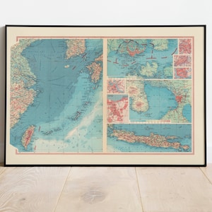 Geographische Karte des Chinesischen Meeres| Karte Wanddeko | Vintage Karte Wandkunst| Posterdruck | Karte Wandbild | Gerahmter Kunstdruck| Leinwanddruck Karte