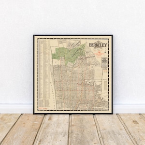 Mapa de Berkeley 1912/ Impresión de póster/ Impresión de arte enmarcada/ Decoración de pared de lienzo de arte/ Impresión de pared de mapa de Berkeley/ Póster de pared vintage