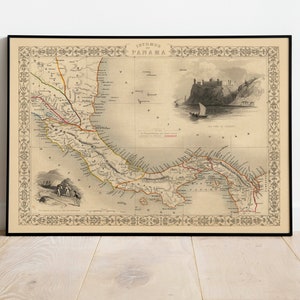 Affiche de carte du Panama| carte vintage Panama | Impressions murales de carte du Panama| Art mural d’impression sur toile| Déroulez la carte| Impressions de cartes encadrées