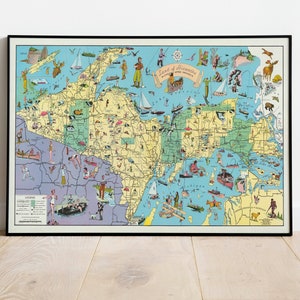 Land of Hiawatha Map Print | Irokesen-Konföderation| Vintage USA Karten Wandkunst | Pull Down Karte| Drucke auf Leinwand | Gerahmte Wandbilder