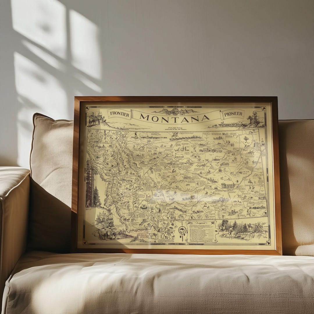 Vintage Montana Map: Framed Poster Print, Canvas Wall Art - Etsy