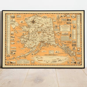 Alaska alte Karte Drucken | Alaska Wand Kunst Druck | Alaska Leinwand Kunst | Vintage Karte Poster | Alaska Map Wanddekoration