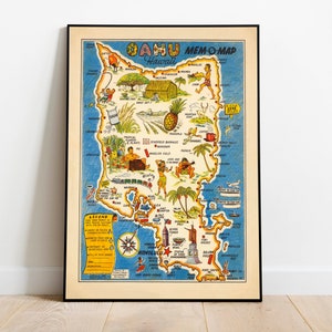 Vintage Map Print of Oahu, Hawaii| Oahu Canvas Wall Art| Hawaii Wall Art Print| Hawaii Canvas| Oahu Wall Print| Poster Vintage