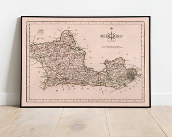 Historical Map of Berkshire 1787| Old Map Wall Decor| Vintage Map Wall Art| Poster Print| Framed Art Print| Canvas Print Map