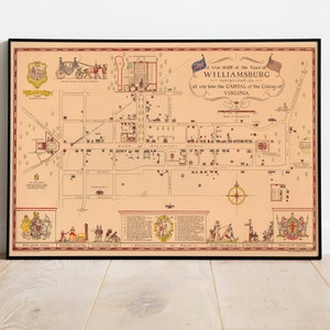 Williamsburg Karte Wanddruck | Gerahmte Karte Wanddekor | 1940 Williamsburg Karte Kunstdruck | Posterdruck | Leinwand Wand Kunst | Karte Wand Kunst Poster