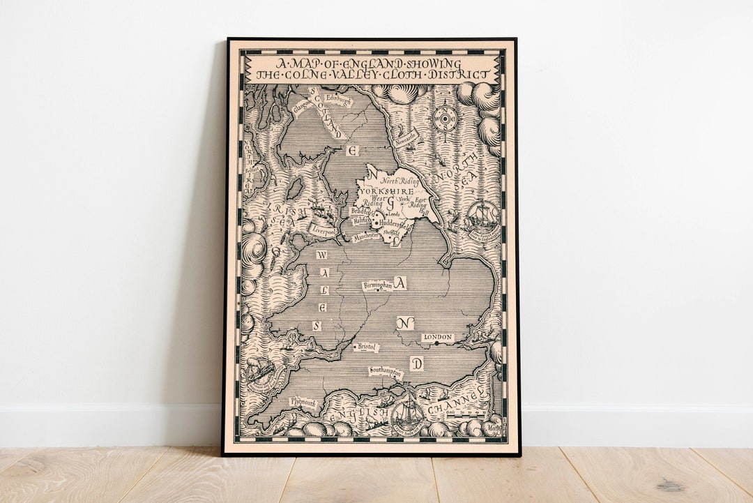 Map of England Showing the Colne Valley| Old Yorkshire Map Print ...