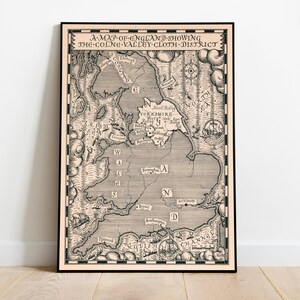 Kaart van Engeland met de Colne Valley| Oude Yorkshire kaart afdrukken| Canvas kunst aan de muur| Vintage kaartposter| Thuis kunst aan de muur