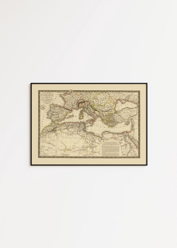 Vintage Mediterranean Sea Map: Historical Wall Art Print