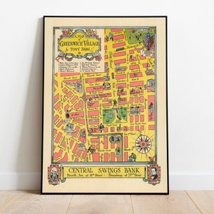 Impresión de mapas de Greenwich/ Historia del arte/ 1934 Arte de pared del mapa de Greenwich/ Arte enmarcado/ Arte de lienzo/ Arte de carteles/ Impresiones de arte de pared / Impresiones de pared de mapas de la ciudad