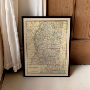 Map of Mississippi 1920 Framed Poster Print Wall Art Canvas Art Print Wall Decor