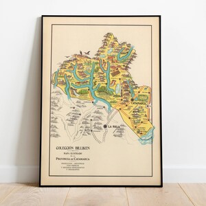 Mapa pictórico de Catamarca, Argentina/ Mapa antiguo Impresión de arte mural / Impresión de arte enmarcado / Lienzo de pared de mapa vintage / Impresión de pared / Impresión de póster