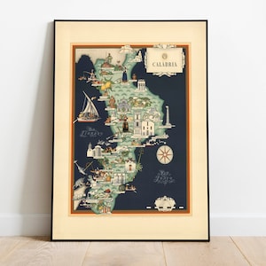 Kalabrien Karte Drucken | Kunstgeschichte| 1939 Kalabrien Karte Wandkunst| Gerahmte Wandkunst | Leinwand Kunst| Plakatkunst| Druckt Wandkunst | Karte Wandbilder