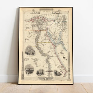 Ägypten Karte Print Wandkunst| 1851 Ägypten Vintage Karte Wand Drucke| Leinwanddrucke| Alte Karten Poster Wanddeko| Pull Down Map