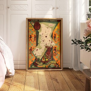 Mapa de África Ecuatorial Francesa/ Decoración de la pared del mapa antiguo/ Mapa de la región del Congo, Chad y Gabón/ Arte de la pared del mapa/ Impresión de arte enmarcado/ Mapa de impresión de lienzo