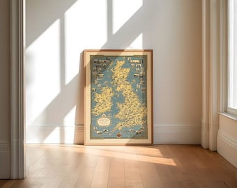 Pictorial Map of the British Isles| Britain Wall Art| Canvas Print| Framed Poster Print| Old Map Wall Art| England Wall Art