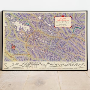 Banff Nationalpark Karte Print| Kunstgeschichte| Lake Louise Karte Wandkunst| Gerahmte Kunst| Leinwandbild| Poster Kunst| Drucke Wandkunst| Karte Wandbilder