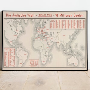 Póster de mapa de gráficos mundiales de población judía / Impresión de lienzo / Impresión de mapa mundial / Arte de pared / Decoración de pared / Arte de póster / Decoración del hogar / Arte impreso
