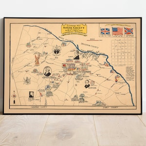 Historische Karte von Rowan County im Bundesstaat North Carolina| Vintage Karte | Alte Karte Wandbild | Leinwanddruck | Poster Vintage