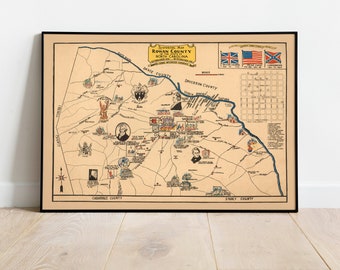 Historical Map of Rowan County in the State of North Carolina| Vintage Map Print| Old Map Wall Print| Canvas Print| Poster Vintage