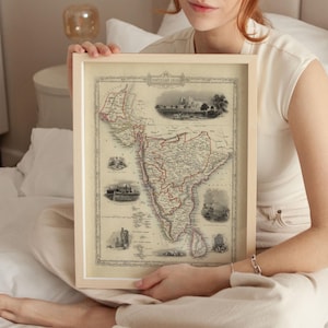 Impresión artística de un mapa vintage del sur de la India: decoración de pared de estilo antiguo