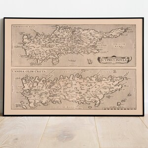 Historische Karte von Cyrpus und der Insel Kreta 1570| Alte Karte Wanddeko | Vintage Karte Wandkunst| Posterdruck | Gerahmter Kunstdruck| Leinwanddruck Karte