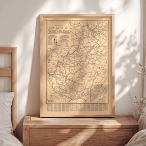 Kaart van de wegen van West Virginia 1926 Ingelijste poster print muurkunst canvaskunst muurdecoratie