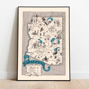 Karte von Bundesstaat Arizona| Dekorative Wandkunst| Drucke auf Leinwand| Home Wandbild| Vintage Karte | Poster Art