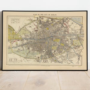 Dublin Karte Druck| Kunstgeschichte| 1883 Dublin Karte Wandkunst| Gerahmte Wandkunst| Leinwandbild | Poster Kunst| Drucke Wandkunst| Stadt Karte Wandbilder