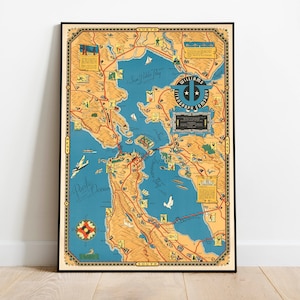 Karte der San Francisco Bay Umgebung| Alte Karte San Francisco Wall Art Print | San Francisco Leinwand Dekor | Vintage Poster San Francisco