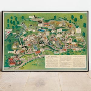 Mapa pictórico del Zoológico de San Diego/ Impresión de arte de pared de San Diego/ Impresión de mapa vintage / Arte de pared de lienzo / Cartel de pared de mapa antiguo / Mapa desplegable