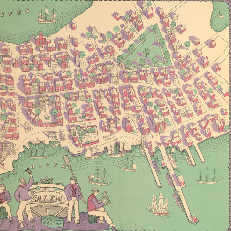 Map of The Port of Salem Massachusetts 1930 Old Map Wall Etsy