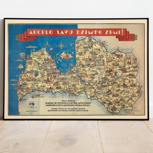 Vintage Landkarte von Lettland | Wandkunst Schlafzimmer| Lettland | Bild auf Leinwand | Wandbilder gerahmt| Wanddeko Poster