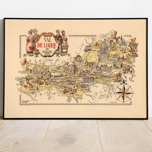 Mapa del Departamento de Val De Loire, Francia/Arte de pared de Francia/Impresión de mapa de Francia Vintage/Impresión de lienzo estirado/Póster de decoración de pared del hogar