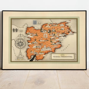 Venedig Karte Print| Kunstgeschichte| 1939 Venedig Karte Wand Kunst| Gerahmte Wandkunst| Leinwandbild | Poster Kunst| Drucke Wandkunst| Landkarte Wandbilder