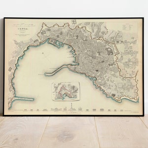 Impresión de mapas de Génova/ Impresiones de bellas artes/ 1836 Arte de pared del mapa de Génova / Arte de pared enmarcado / Arte de lienzo / Arte de carteles / Impresiones de arte de pared / Impresiones de pared de mapas de la ciudad