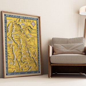 Kaart van Death Valley Nationaal Monument| Vintage kaart kunst aan de muur| Wandkaartposter| Wandkaart afdrukken| Vintage kaartposter voor wanddecoratie