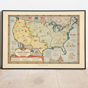Impresión de mapa de Estados Unidos/ Historia del arte/ Mapa de compra de Luisiana Arte de pared/ Arte enmarcado/ Arte de lienzo/ Arte de póster/ Impresiones de arte de pared/ Impresiones de pared de mapa