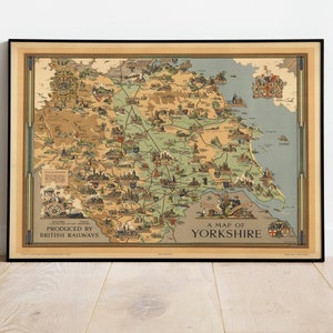 Yorkshire Karte Druck | Kunstgeschichte| 1949 Yorkshire Karte Wandkunst | Gerahmte Wandkunst| Leinwandbild | Poster Kunst| Drucke Wandkunst| Landkarte Wandbilder