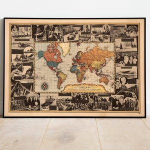 Bebilderte Geschichte und Ereignisse Karte vor dem Zweiten Weltkrieg | 1939 Politische Weltkarte | Vintage Weltatlas | Zweiter Weltkrieg| Kriegskarte