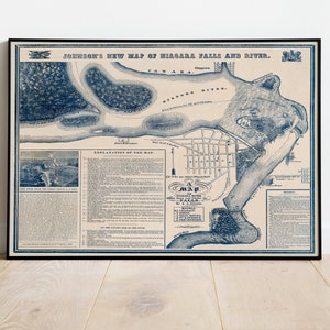 Bildliche Karte von Niagara Falls und Fluss 1856| Alte Karte Wanddeko | Vintage Karte Wandkunst| Posterdruck | Gerahmter Kunstdruck| Leinwanddruck Karte