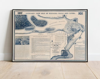 Pictorial Map of Niagara Falls and River 1856| Old Map Wall Decor| Vintage Map Wall Art| Poster Print| Framed Art Print| Canvas Print Map