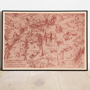 Kings Canyon National Park Karte Print | Kunstgeschichte| Kings Canyon Karte Wandkunst| Gerahmte Kunst| Leinwandbild | Drucke Wandkunst| Landkarte Wandbilder