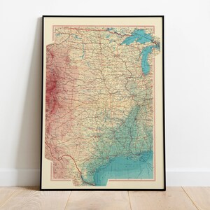 Geografische Karte von Zentral-USA | Karte Wanddeko | Karte Wandkunst| Posterdruck | Karte Wandbild | Gerahmter Kunstdruck| Leinwanddruck Karte