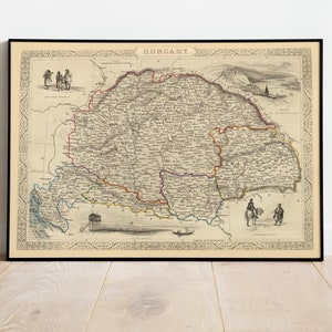 Carte de la Hongrie 1851| Décoration murale carte de la Hongrie| Décoration murale sur toile | Carte murale de la Hongrie | affiche de carte vintage| Carte déroulante