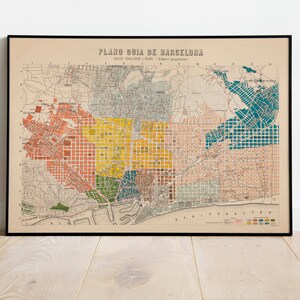 Barcelona Stadtplan Wanddruck| Gerahmte Karte Wanddekoration| Barcelona Karte Kunstdruck| Posterdruck| Leinwanddruck Wandkunst| Karte-Wand-Kunst-Poster